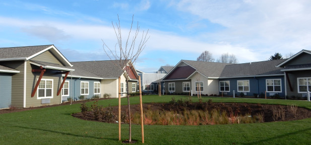 Mill Park Memory Care Facility in Portland Oregon. Using James HardiePlank Siding, HardieTrim and HardieSoffit Panels