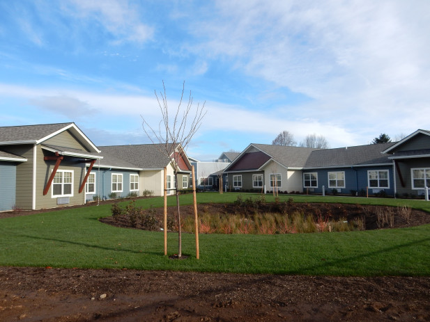 Mill Park Memory Care Facility in Portland Oregon. Using James HardiePlank Siding, HardieTrim and HardieSoffit Panels