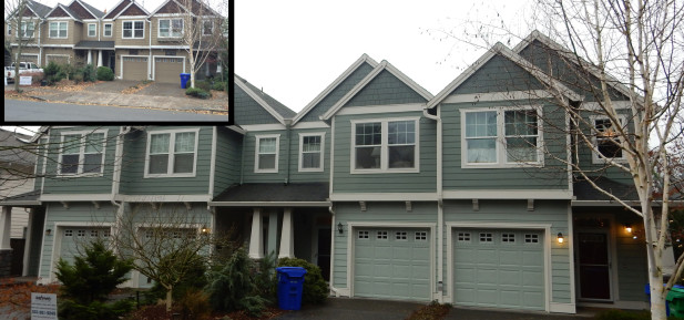Before and after town home james hardie reside in Portland OR